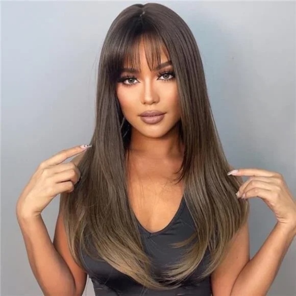 NEW WOMEN WIGS - layered Brown balayage straight wig - Picture 4 of 10